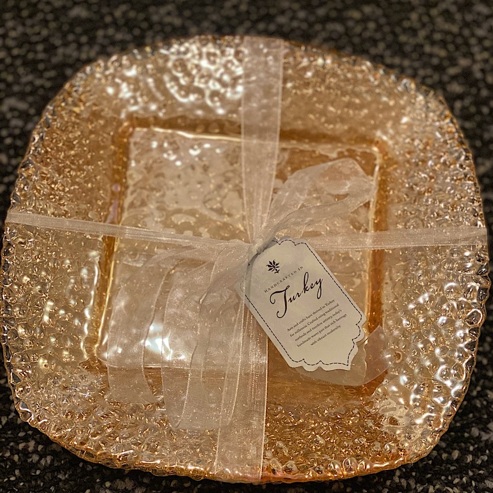 Beaded Amber Gold Glass Turkish Plates (Set of 4)